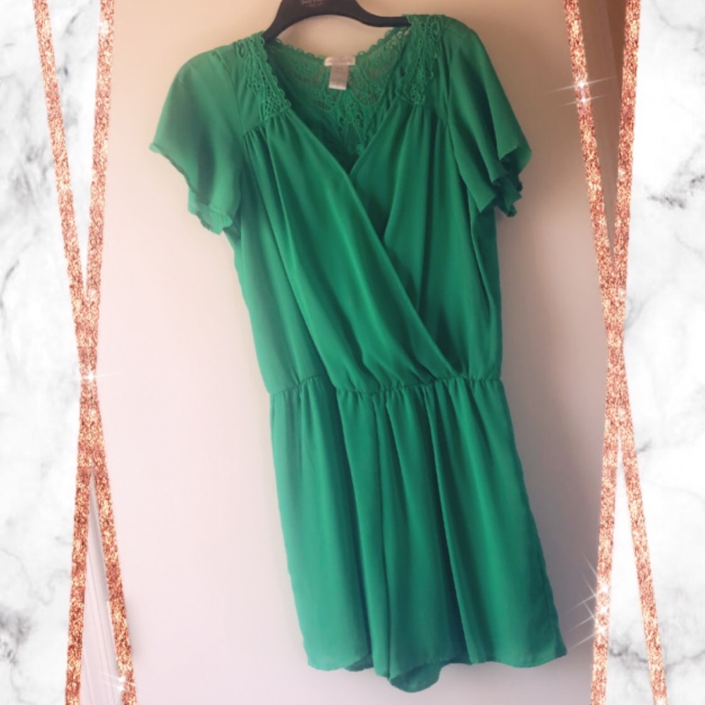 Green Lace Detail Romper
